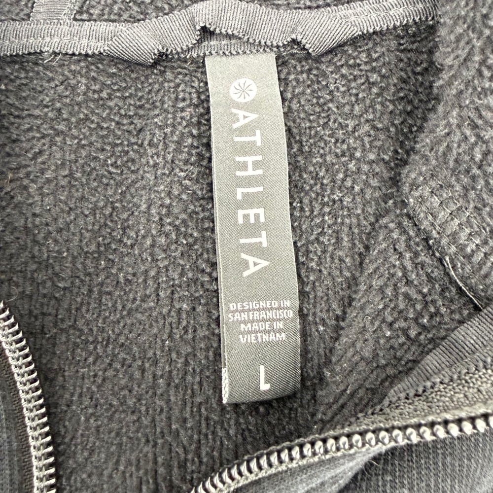 ATHLETA Large Cozy Karma Half Zip Hoodie Black Fleece High-Low Sporty Cozy *FLAW - Picture 3 of 13
